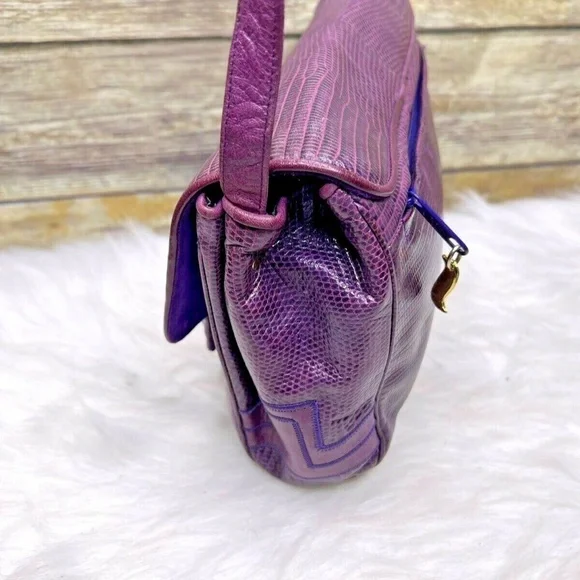 Vntg Sharif Purple Snakeskin Embossed Leather Purse Shoulder Bag Crossbody - Picture 4 of 12